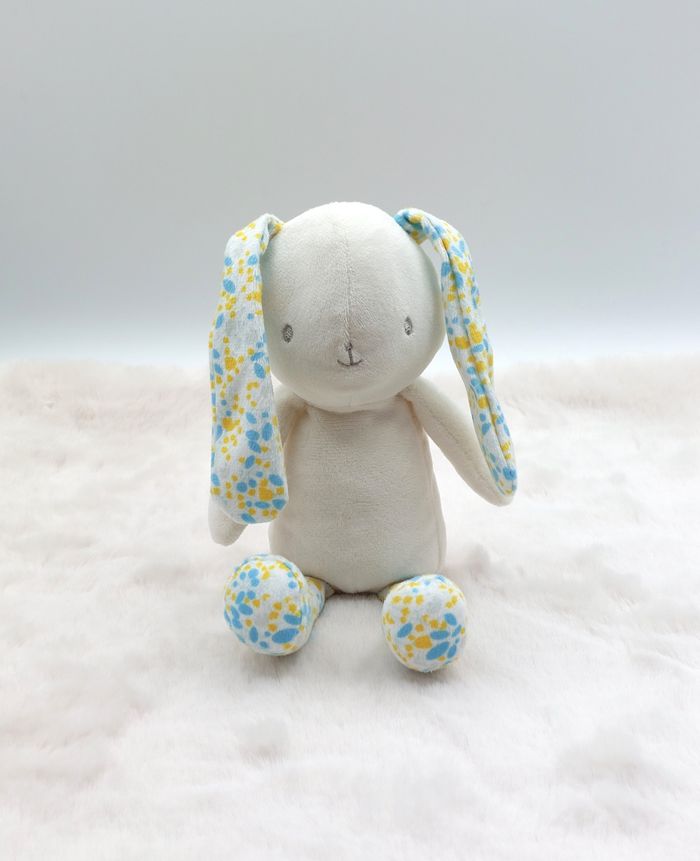 Peluche doudou lapin corps crème écru bébé Klorane fleurs jaune bleu 24 cm TTBE - photo numéro 1