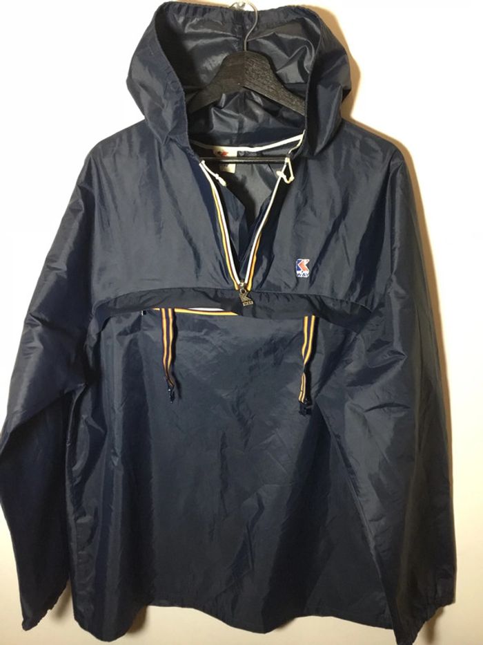 Coupe-vent 1/4zip à capuche pour homme Kway bleu marine fabriqué au Canada taille L 079 - photo numéro 2