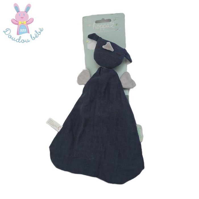 Doudou plat Hugo le Hibou lange bleu foncé HOPPA