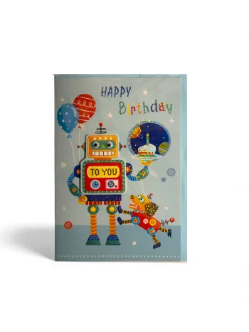 Carte joyeux anniversaire enfant Juicy Lemon robot espace 19 x 13 cm Neuf