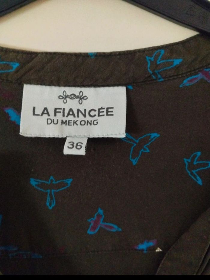 Blouse kaki à motifs oiseaux 36 - photo numéro 3