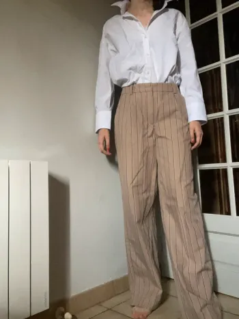 Pantalon de costume beige rayé Pimkie