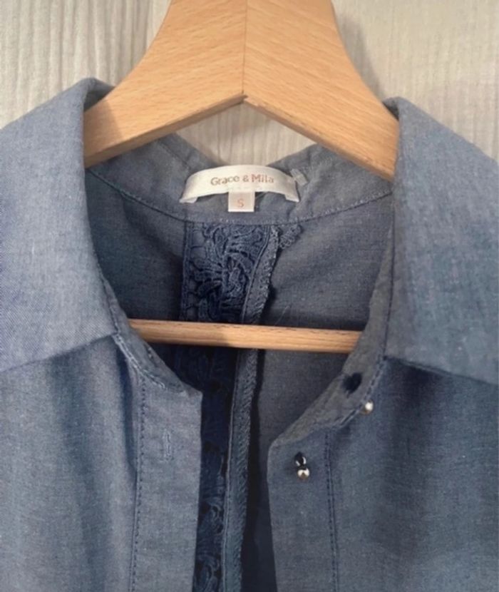 Chemise bleu jean Grace & Mila 36 S - photo numéro 7