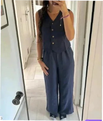 Ensemble Femme Deux Pièces Bleu Marine Gilet Pantalon - Taille S Neuf Jamais Porté