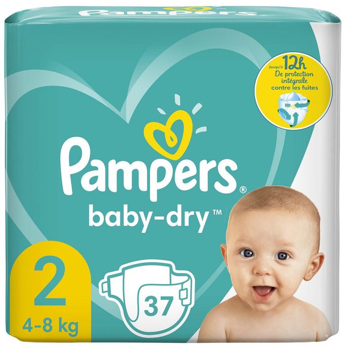 Lot de 2 paquets (74 couches) Taille 2 pampers baby dry
