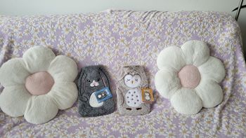Lot de 2 bouillottes a eau animaux hibou lapin neuves