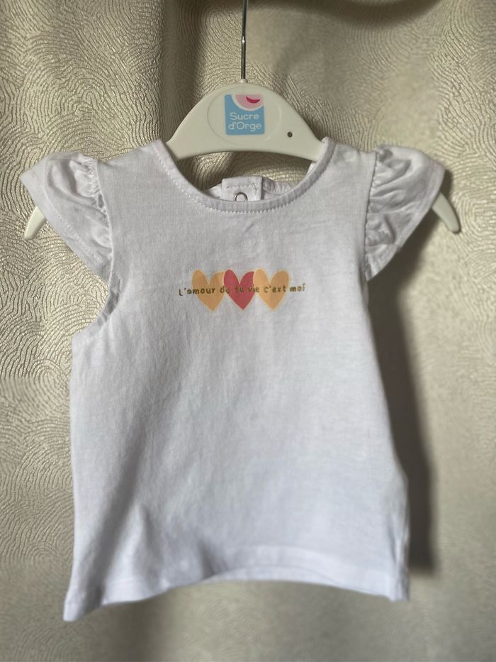 T-shirt manches volant coeurs paillettes dorées 3 mois kiabi
