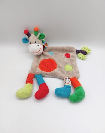 Doudou plat girafe Zoé beige SIMBA TOYS rond orange vert écharpe multicolore KIABI
