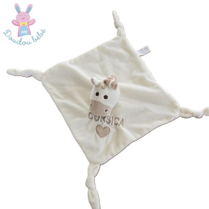 Doudou plat Ane blanc écru beige Corsica cœur ENTRE CIEL ET MER