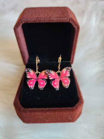 💎Boucles d’oreilles Créoles Papillons Roses 💎