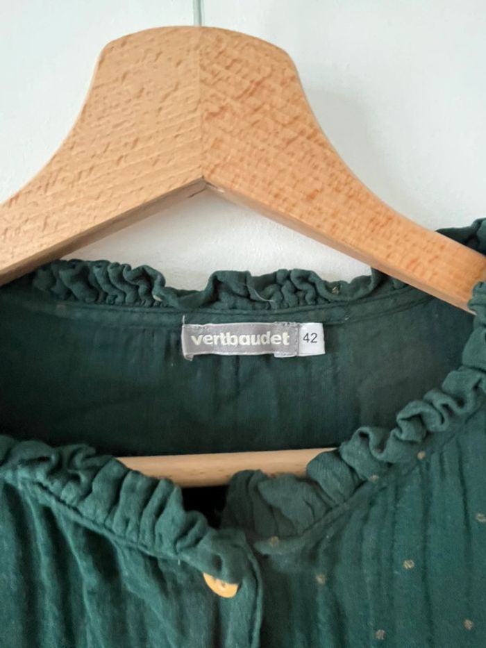 Robe vert à pois dorés en gaze de coton de maternité grossesse allaitement Vertbaudet 42 - photo numéro 2