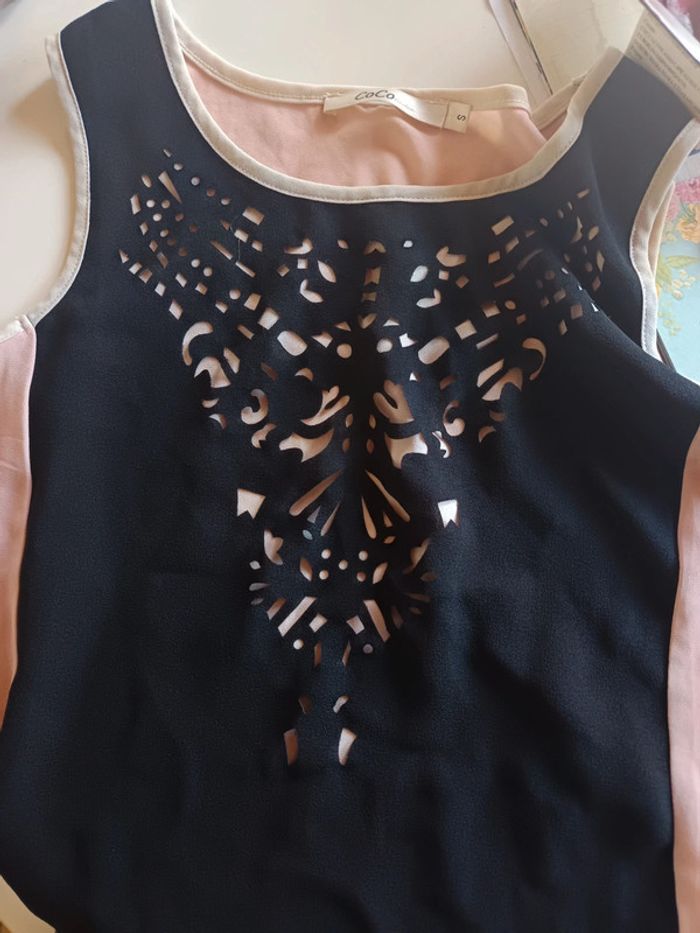 Débardeur femme rose blanc noir patchwork t s coco état impeccable - photo numéro 3