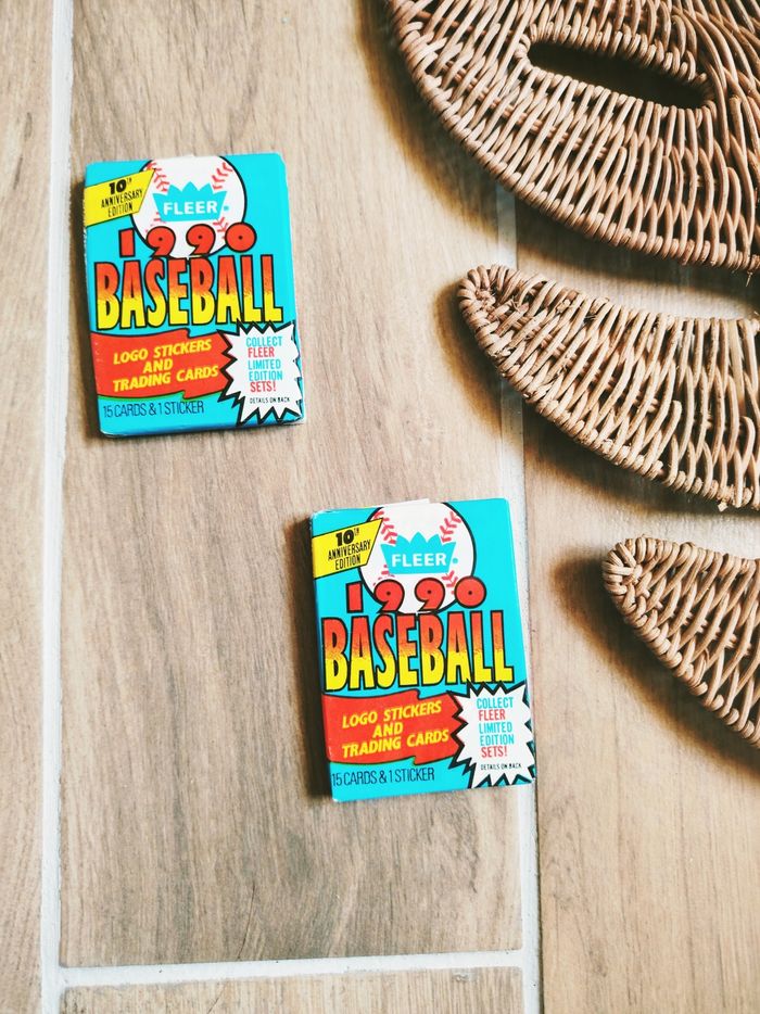 🧢Lot 2 boosters paquets de cartes de baseball fleer année 1990 10 the anniversary edition