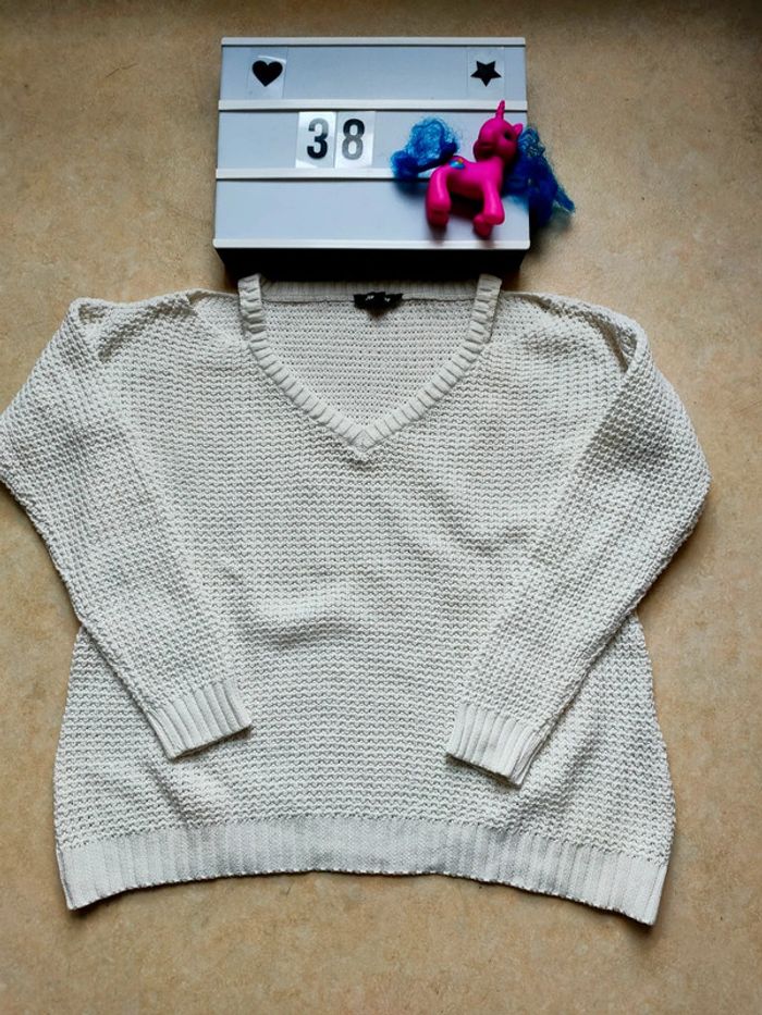 Pull col V hiver blanc taille 38 Jennyfer