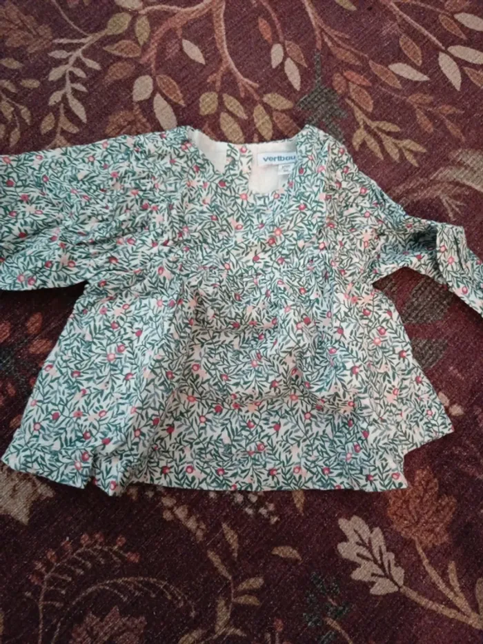 Chemise manches longues fleurs roses Vertbaudet 67cm