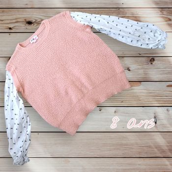 💗 Pull bi-matière tendance – 8 ans 💗