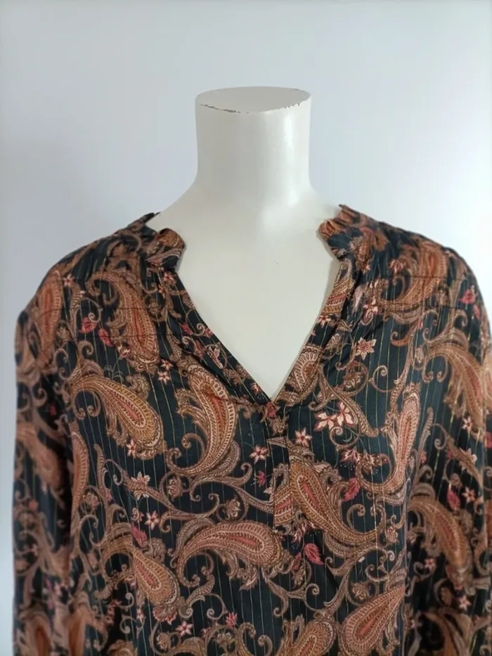 Blouse Maison 123 - Manches Longues - Motif cachemire paisley, doré - T 42 - Marron et noir A287 - photo numéro 5