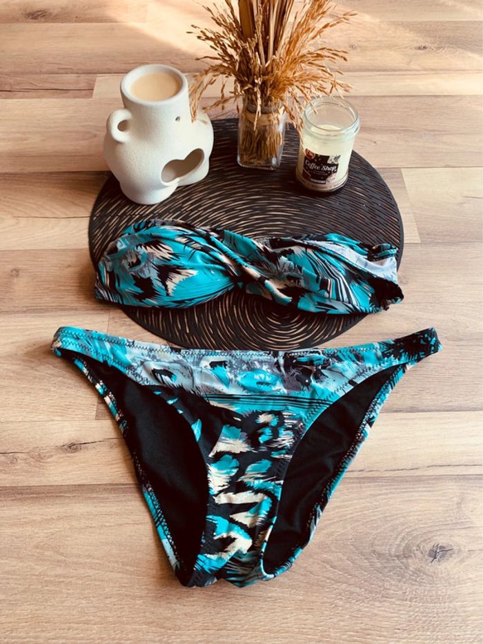 Maillot de bain 2 pièces motif vert femme - Taille M Jennyfer