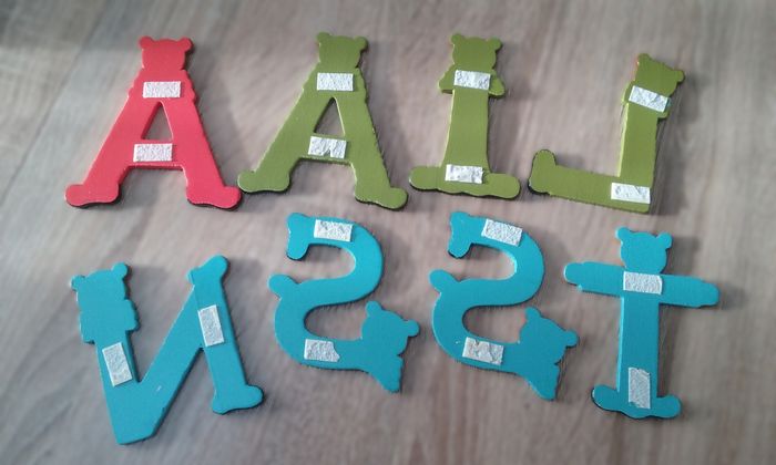 8 lettres adhésives en bois thème ourson - photo numéro 4