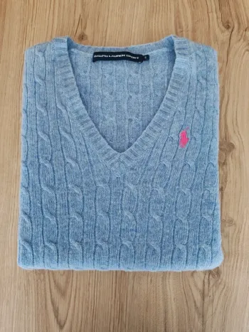 Pull torsadé col V femme tressé Ralph Lauren bleu clair taille S