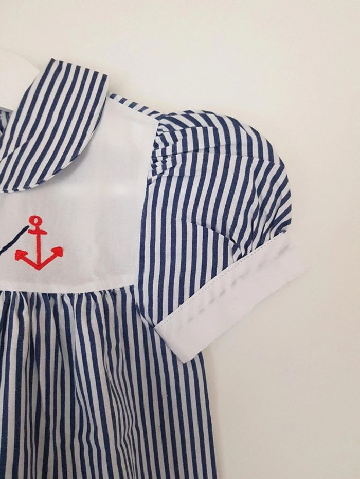Jolie petite robe marinière blanche et bleu "petit marin" 80 cm - photo numéro 5