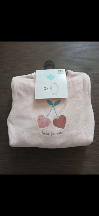 Lot de deux pyjamas en velours chaud fille cerise 18 mois