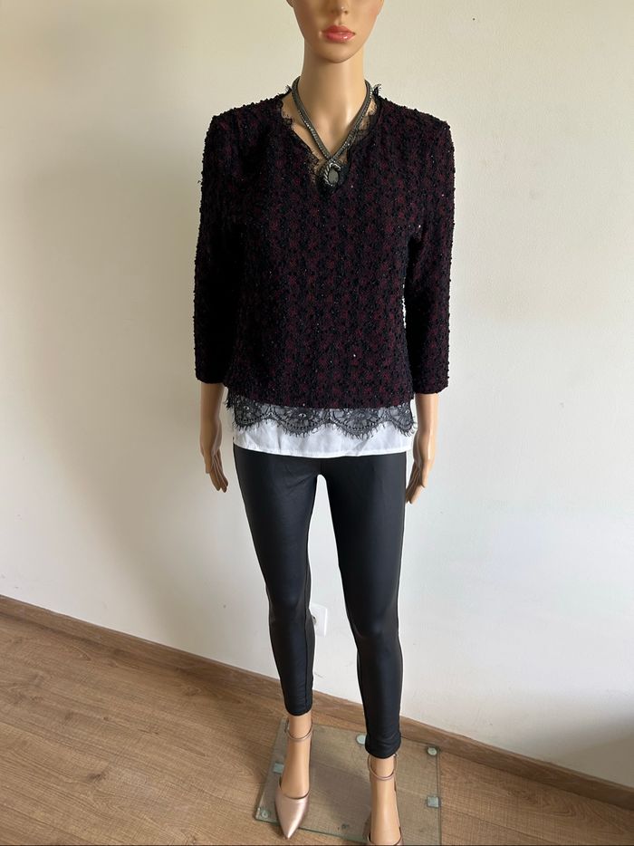 Pull bordeaux et blanc LolaLiza taille française L TBE (taille petit) - photo numéro 3