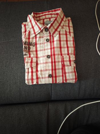 Chemise blanche et rouge manche longue taille 10 ans 