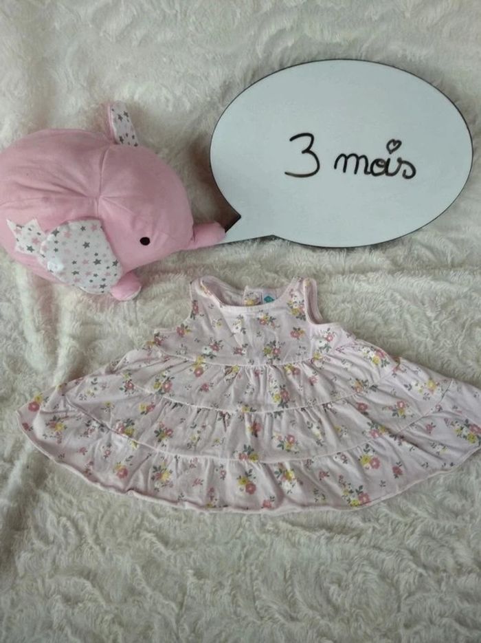 Robe courte Fille 3 mois Fleurs TEX 100% cotob