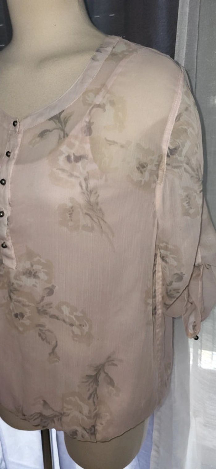 Blouse transparente beige à motifs floraux - Taille S - photo numéro 3