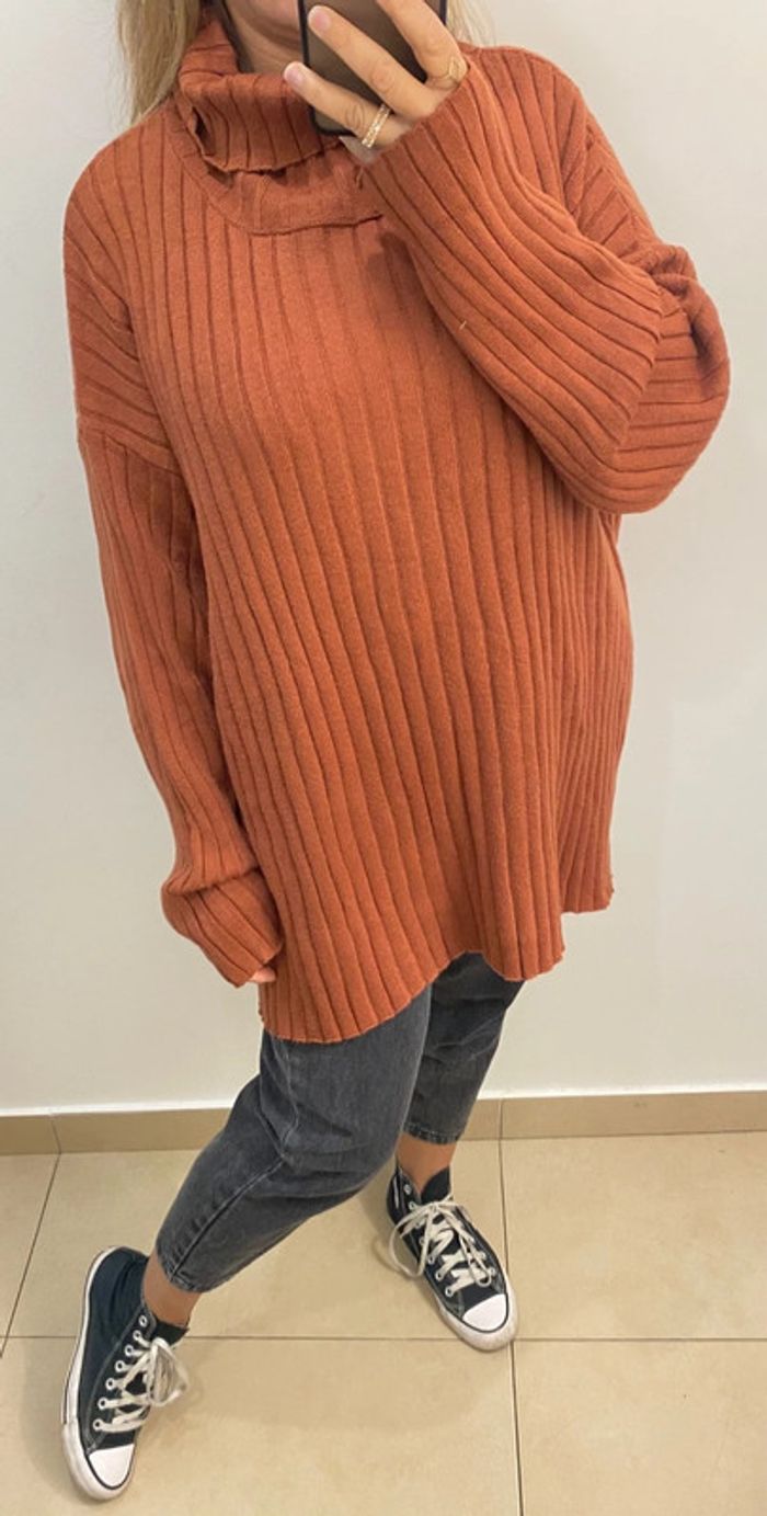 Superbe Pull Col Marron Taille 48-50 - photo numéro 3