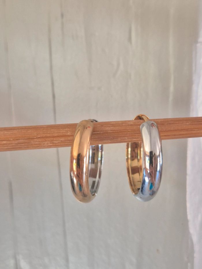 Jolie boucle d'oreilles bicolore acier - photo numéro 3
