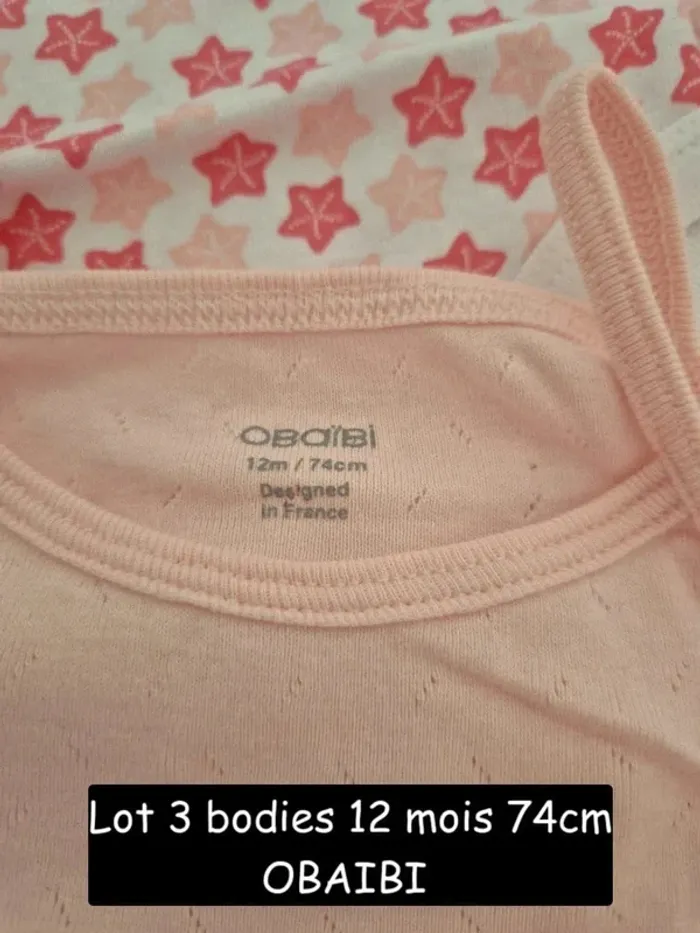 Collection 2025 🌸 3 bodies bretelles été Obaibi , Parfait état 🌸 12 mois 74 cm - photo numéro 6