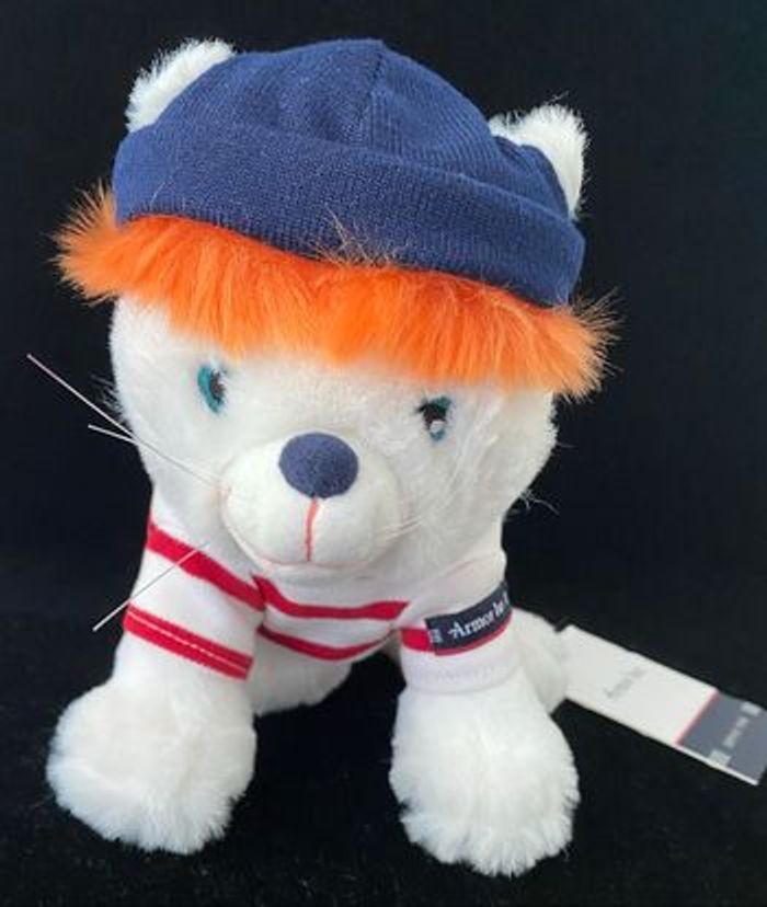 ❤️B5787 Peluche doudou chat ARMOR-LUX blanc bleu marine rouge