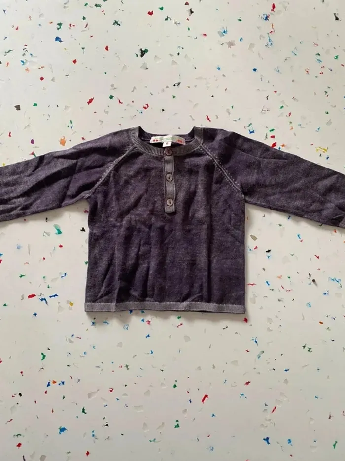 Petit pull en coton violet unisexe 6 mois Bonpoint - photo numéro 2