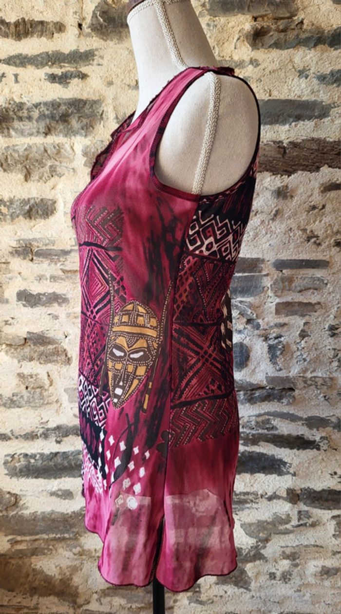 Débardeur bordeaux rose motifs africains Taille 34 - photo numéro 3