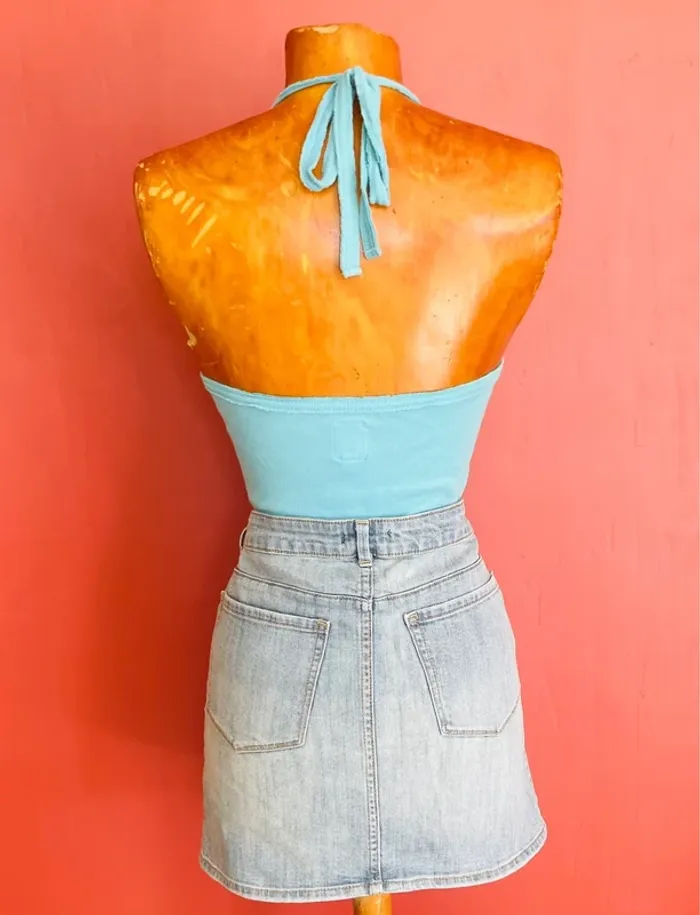 Joli top dos nu turquoise vintage - photo numéro 2