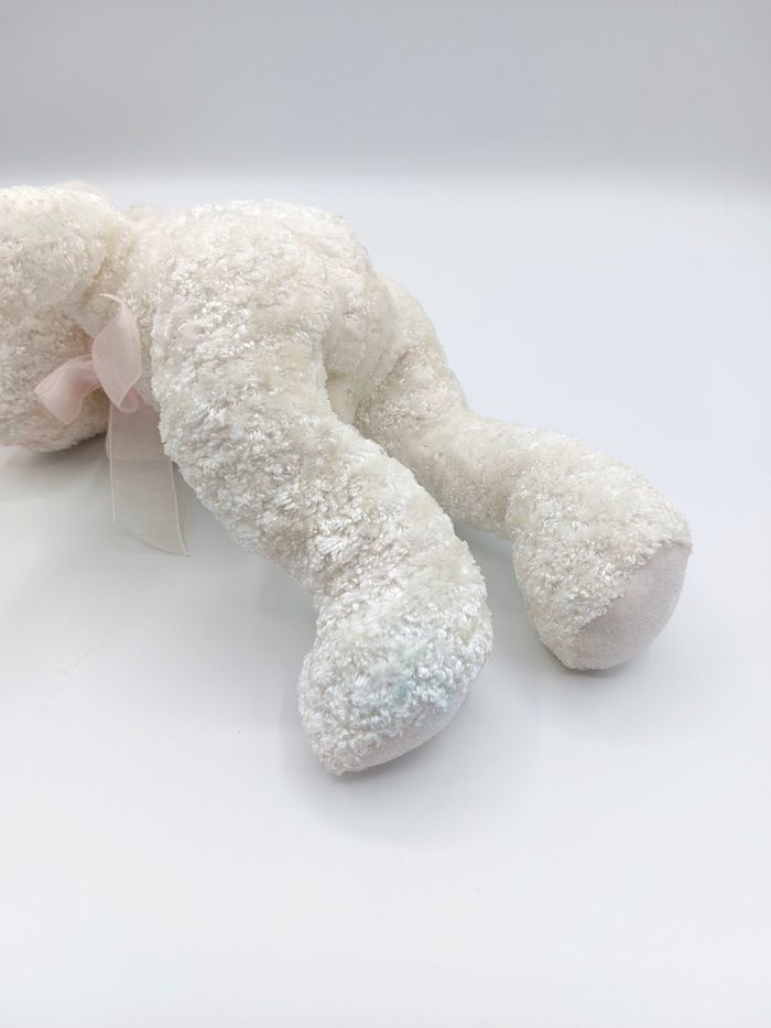 Peluche doudou lapin blanc brillant Jemini nœud rose 28 cm / 42 cm - photo numéro 5