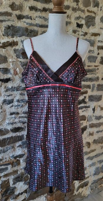 Nuisette satin marron à motifs corail et blanc Tissaia Taille 46 48