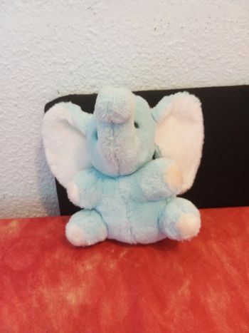 Peluche vintage éléphant bleu et blanc