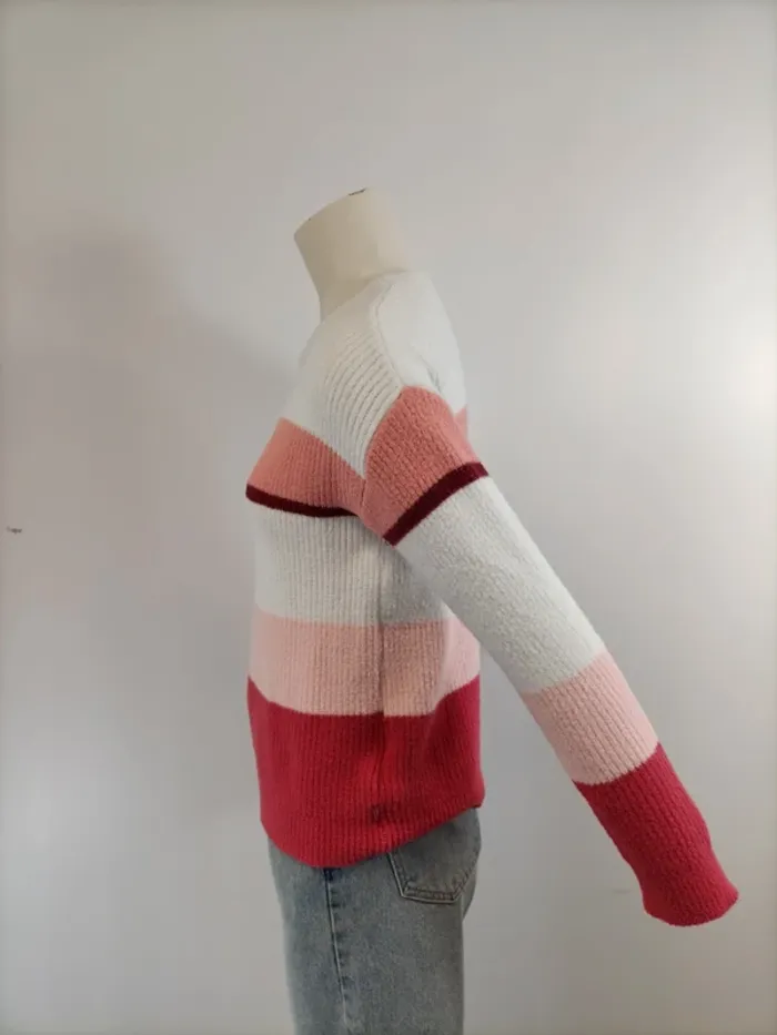 Pull Enfant Okaïdi T 12 ans - 152 cm Rayé nuances de Rose et Blanc - photo numéro 3