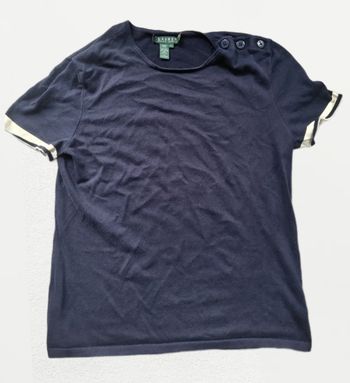 💙 T-shirt maille femme Lauren Ralph Lauren – Bleu marine – Taille L – Détails boutons