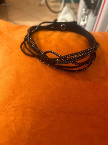 Bracelet Swarovski noir cuir et strass