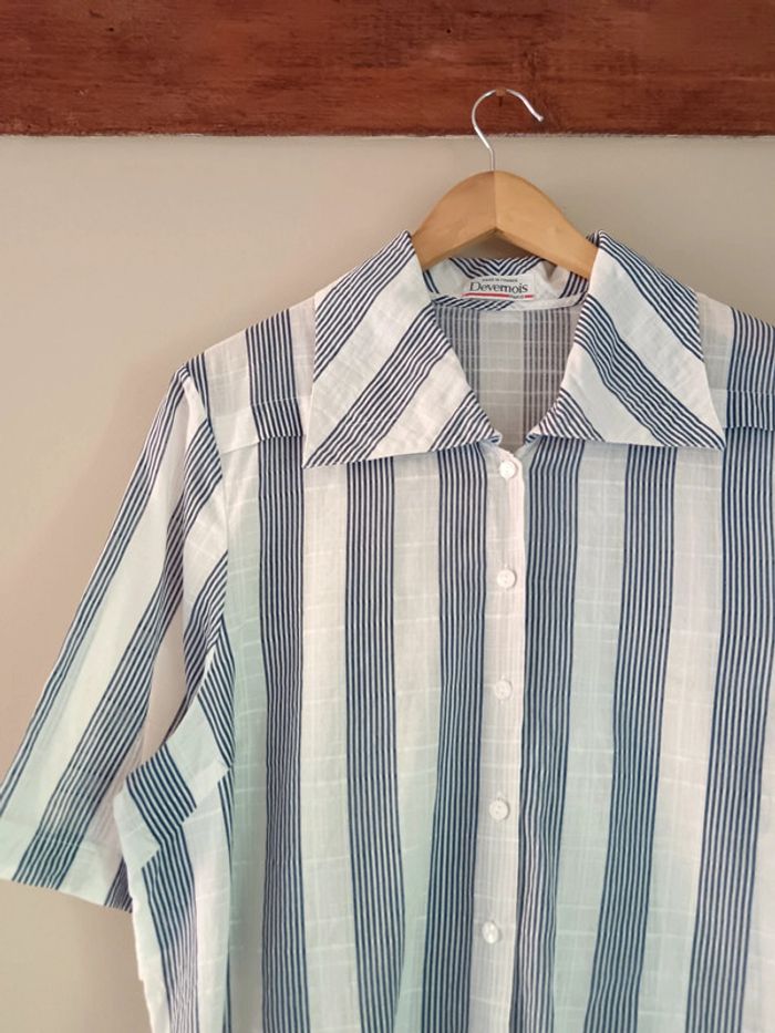 Chemise blanche rayée bleue large col Devernois - photo numéro 4