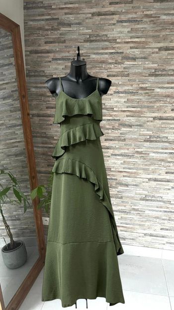 Robe longue avec fente couleur kaki bohème