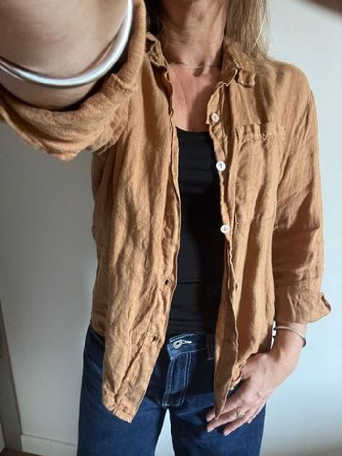 Chemise lin Oraije couleur caramel - photo numéro 3