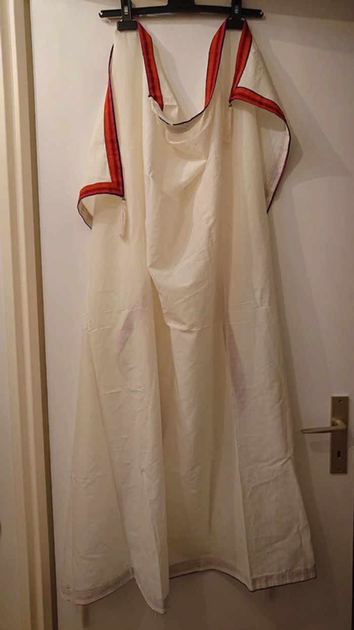 Foutas /drap de plage blanc bord orangé et perles 100% coton - photo numéro 2