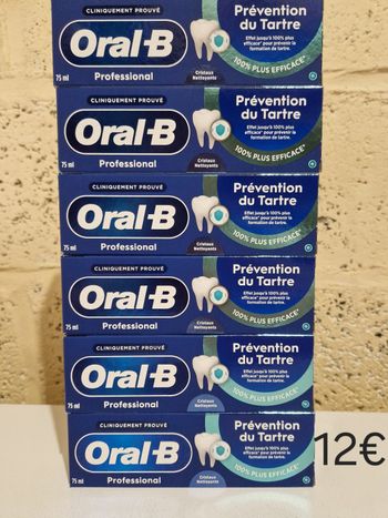 Lot de 6 dentifrice oral b professional prévention du Tartre 