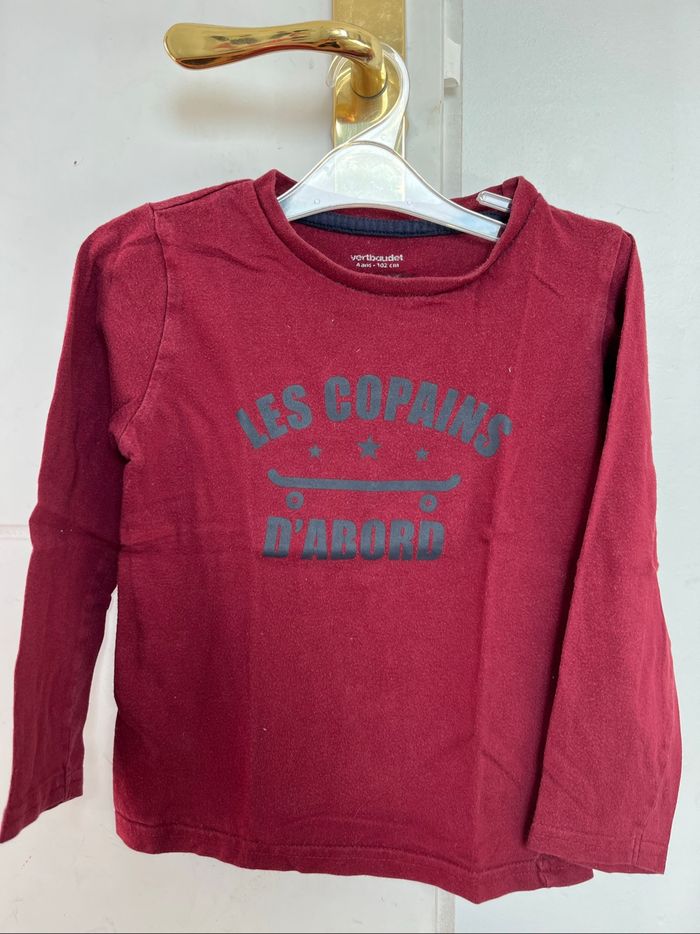 T-shirt Vertbaudet rouge brique Copains 4A TBE