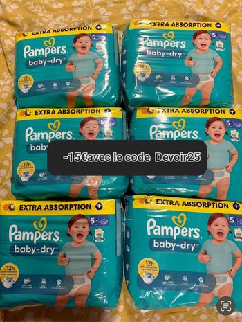6 sacs de couches Pampers taille 5